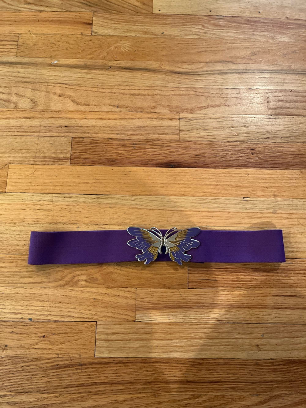Vintage Y2K/60s(?) Purple Elastic Belt with Decorative Butterfly Buckle
